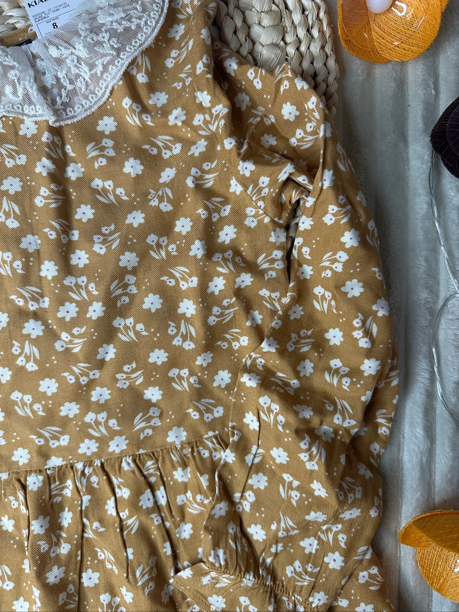Vestido de Mangas Longas Kiabi 8 anos Amarelo Mostarda e Branco – photo 3